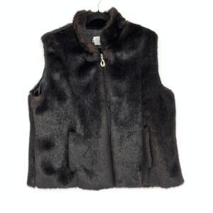 Neckworks Faux Fur Vest Womens Size XL Full Zip Mock Neck Dark Brown